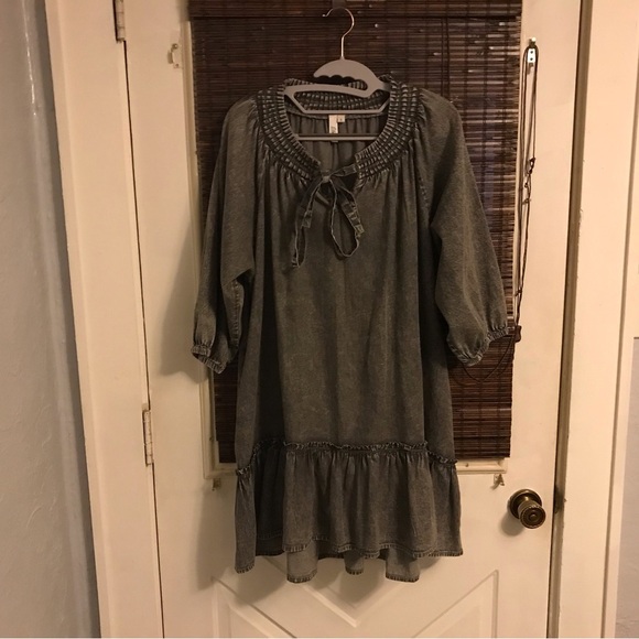 Elan Dark Wash 3/4 Sleeve Denim Dress - Picture 1 of 6